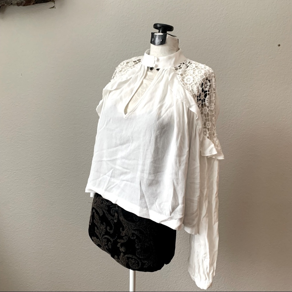 Free People White Boho Long Sleeve Top